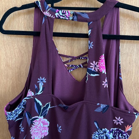 Juniors Dress XL Midi Calf Length Floral Wine Pink Burgundy Boho Summer Halter - Picture 6 of 9